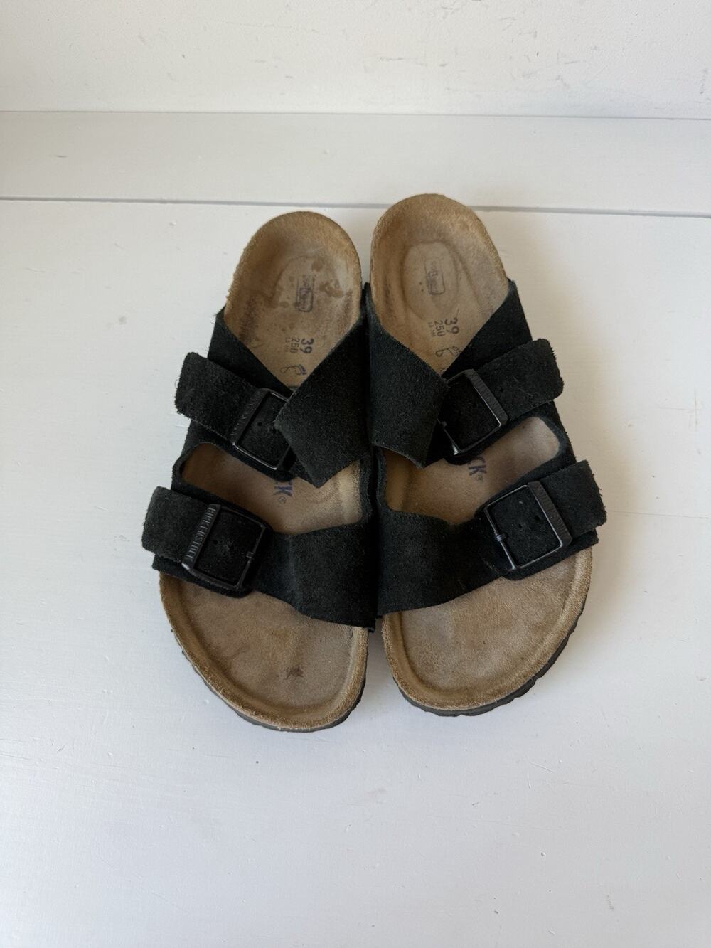 Birkenstock Arizona Soft Footbed Size 8 Women's Sandals Black Suede 39 Very Good